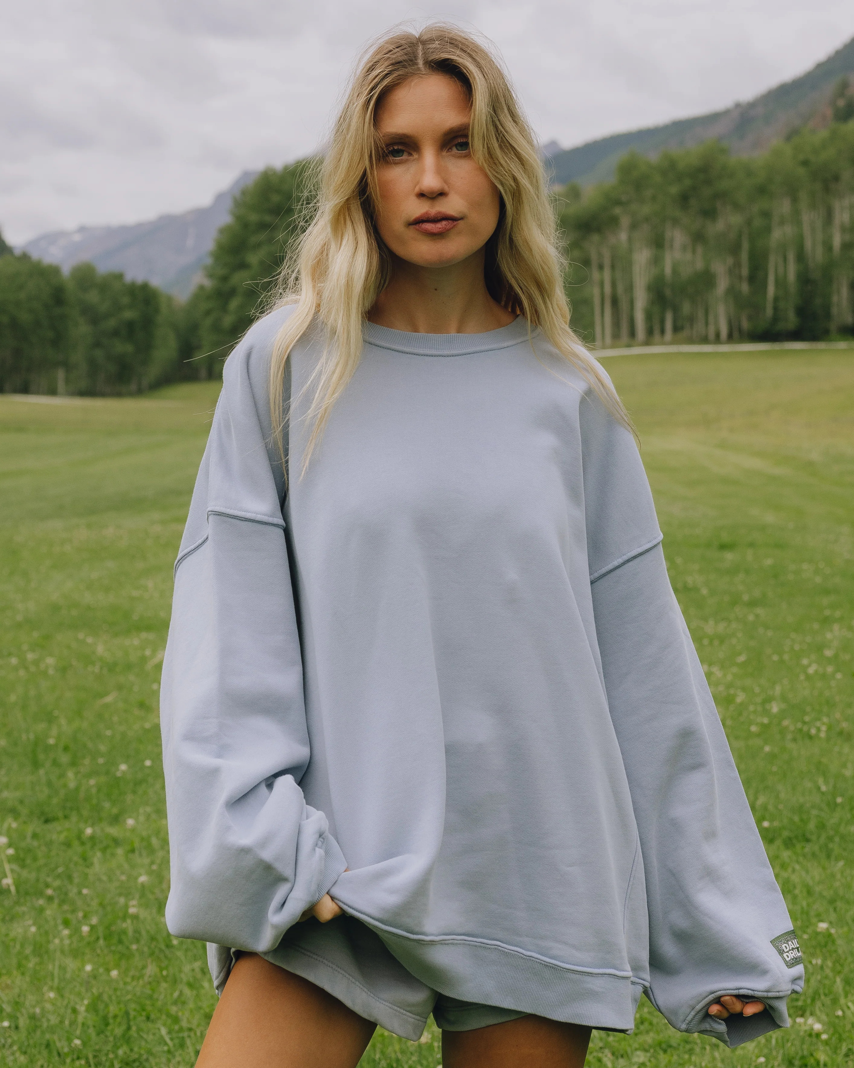 Unisex Oversized Crew - Sunbleached Mist with Bandana Patch | Daily Drills LLC