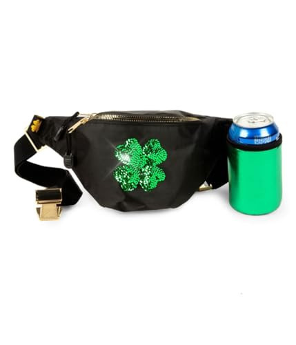 Tipsy Elves St Patrick’s Day Sequin Clover Fanny Pack w/Drink Holder - Stylish Black Shamrock Belt Bag - Flexible Secure Attached Beverage Holster | Amazon (US)