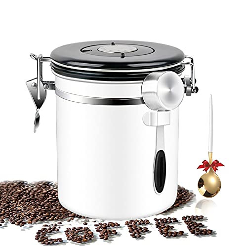 Coffee Canister, Stainless Steel Coffee Containers with One Way Co2 Valve, Scoop,Airtight Coffee Storage Container for Ground Coffee, Tea, Sugar (White) | Amazon (US)