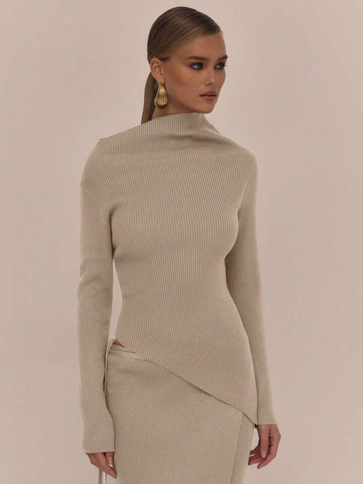 MUSERA Asymmetrical Hem Ribbed Knit Top Elegant Spring Vacation Cute Sexy 90's Summer | SHEIN