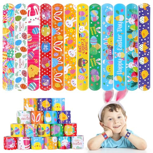 Easter Slap Bracelets for Kids 36PCS Easter Basket Stuffers for Kids Bulk Snap Bracelet Easter Party Favors Supplies Easter Egg Fillers Toys Goodie Bag Stuffers Toy Gifts for Student Classroom Prizes | Amazon (US)
