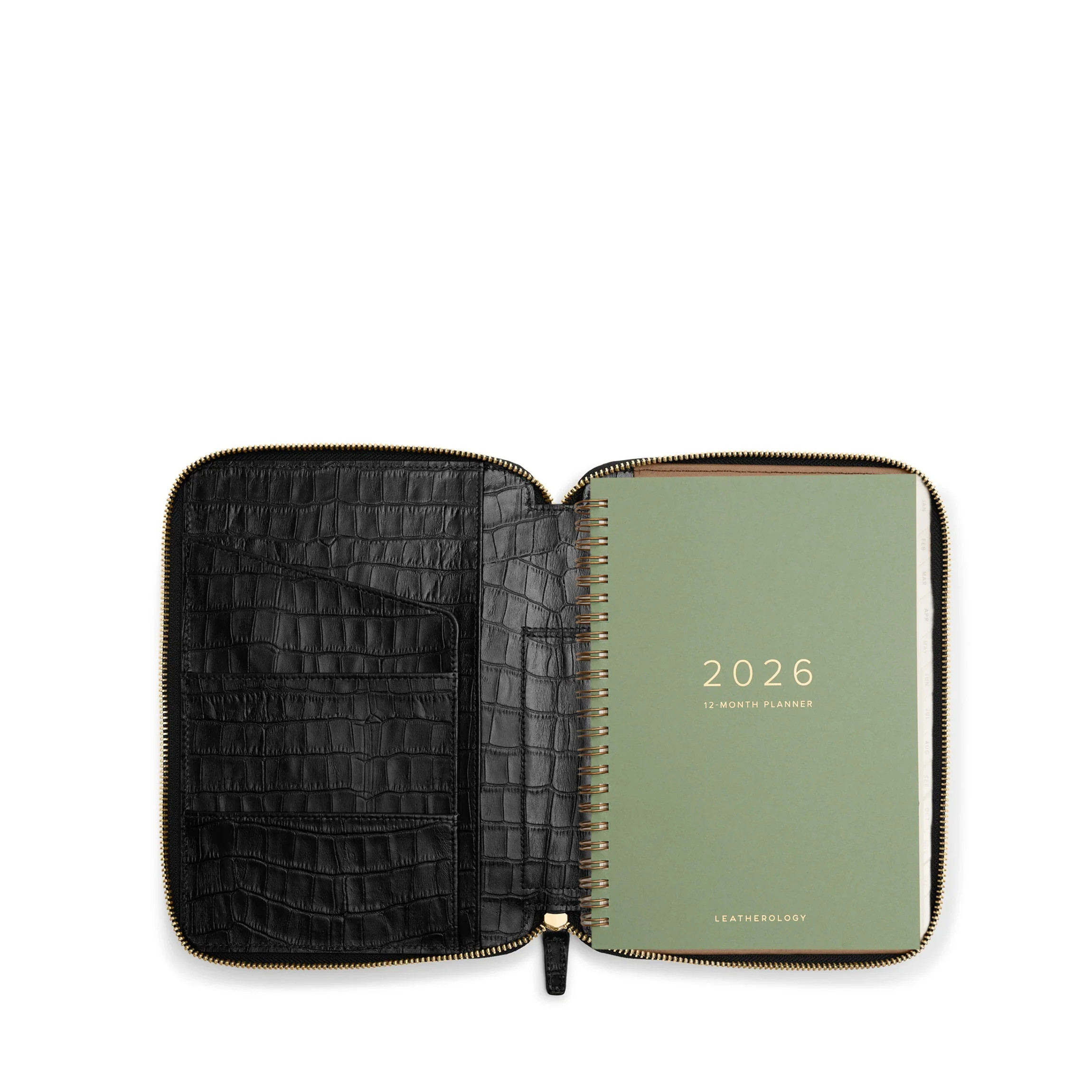A5 2026 Zippered Planner Black Croc | Leatherology
