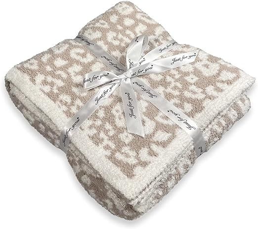 Jazzco Soft Fuzzy Fluffy Leopard Knitted Throw Blanket,Cozy Plush Fleece Comfy Microfiber Blanket... | Amazon (US)