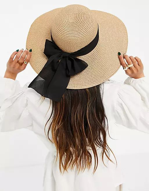 ALDO Tigerperch floppy straw hat with bow in beige and black | ASOS (Global)