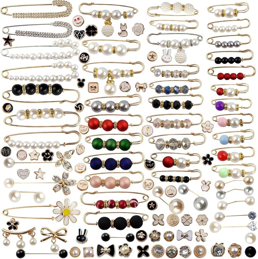TIHOOD 110PCS Pearl Brooch Pins Women Decorative Safety Pins Pant Clothing Shawl Clips Artificial... | Amazon (US)