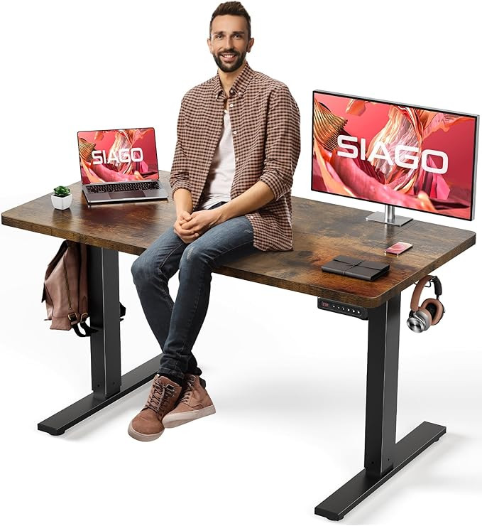 SIAGO Electric Standing Desk Adjustable - 48 x 24 Inch Sit Stand up Desk with Cable Management - ... | Amazon (US)