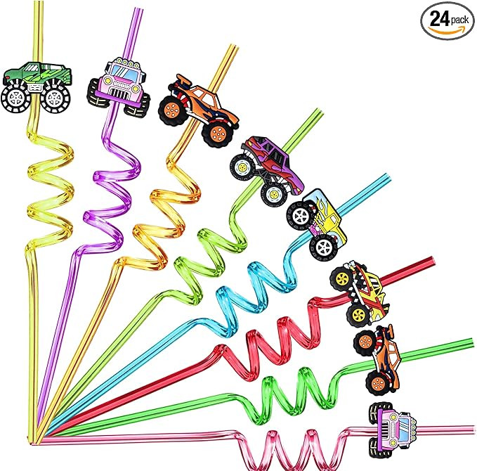 24 Monster Truck Party Car Reusable Styling Straws for Monster Truck Car Birthday Party Supplies ... | Amazon (US)