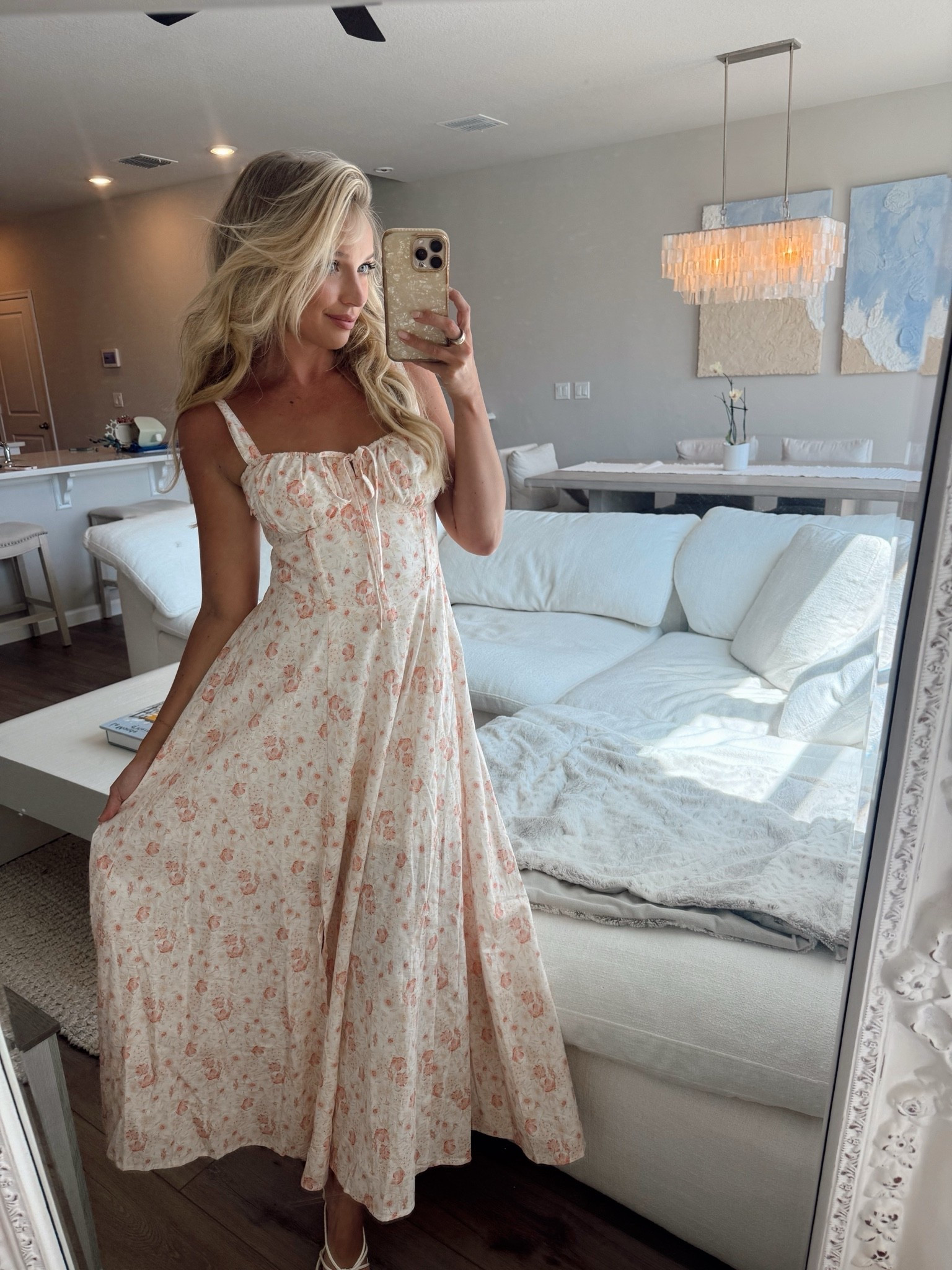 Love this floral milkmaid dress! It’s a linen & cotton blend keeping me cool in the summer #summerootd #milkmaiddress #floraldress #maxidress