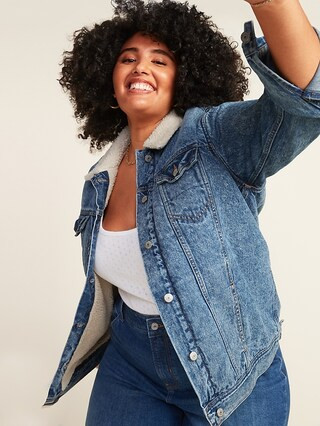 Sherpa-Lined Boyfriend Plus-Size Jean Jacket | Old Navy (US)