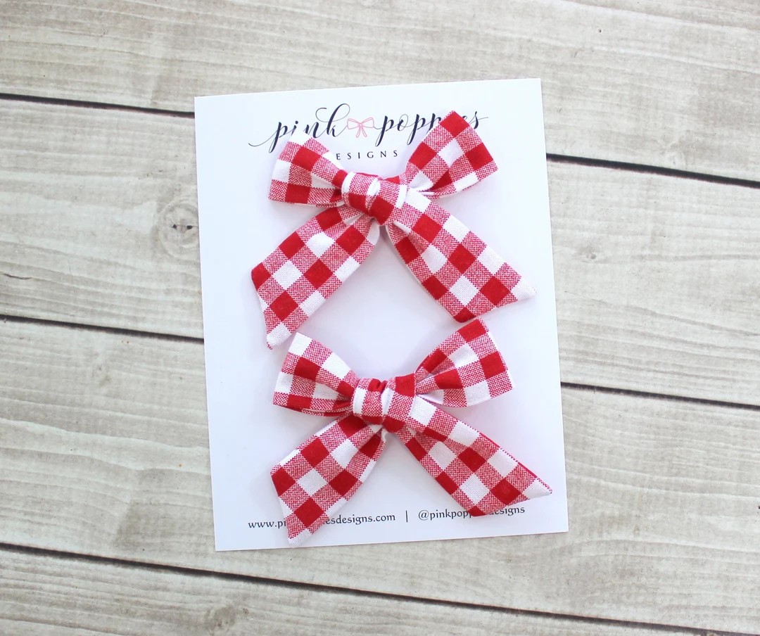 Red Gingham Pigtail Set, Red Plaid Baby Bows, Gingham Hair Bow Set, Gingham Hair Clips, Baby Pigt... | Etsy (US)
