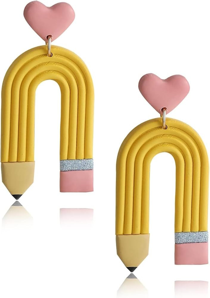Teacher Earrings for Women - Handmade Polymer Clay Pencil Dangle Jewelry, Fun Accessories for Tea... | Amazon (US)