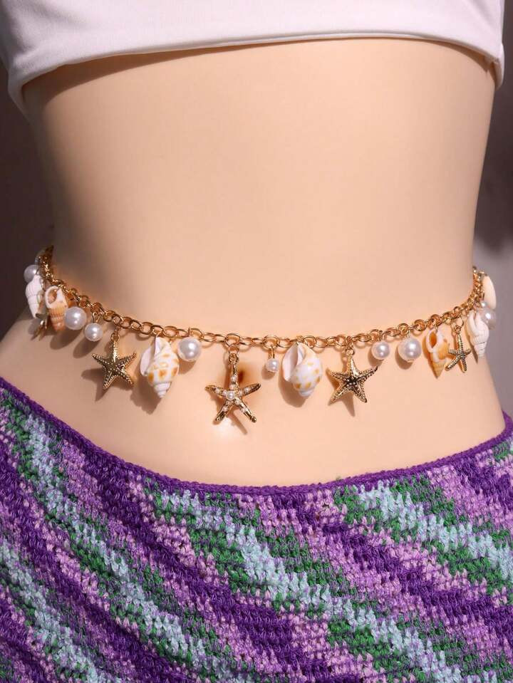 1Pc Bohemian Summer Beach Random Shell Waist Chain Seaside Travel Imitation Pearl Random Starfish... | SHEIN