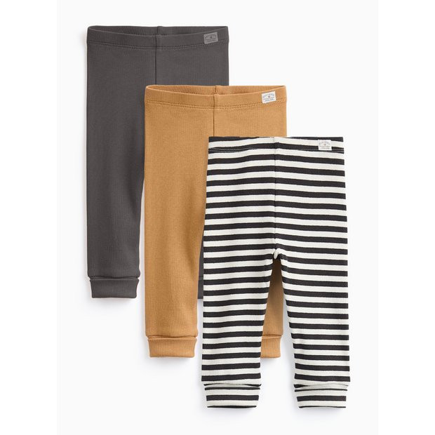 Striped And Plain Ribbed Leggings 3 Pack 9-12 months | Tu Clothing