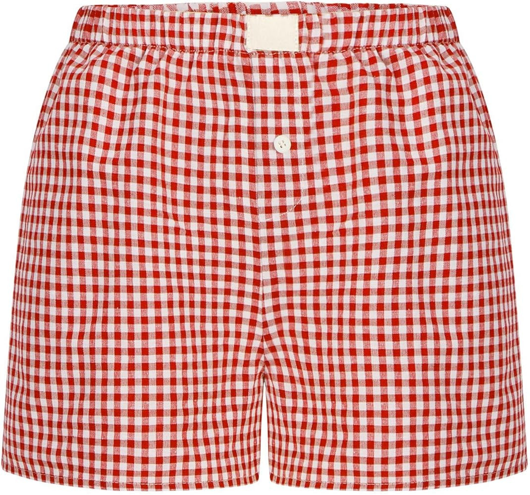 Gingham Boxer Shorts for Women Trendy Summer Y2k Low Rise Lounge Shorts Coquette Pajama Shorts Pr... | Amazon (US)