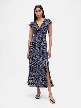 Lace-Trim V-Neck Crepe Maxi Dress | Gap (US)