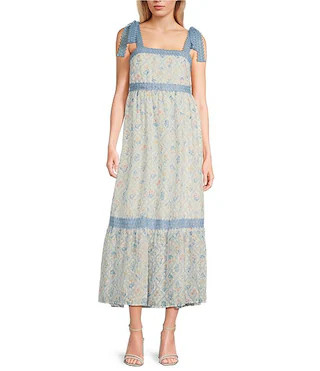 Blu Pepper Floral Print Tie Shoulder Square Neck Midi Dress | Dillard's | Dillard's