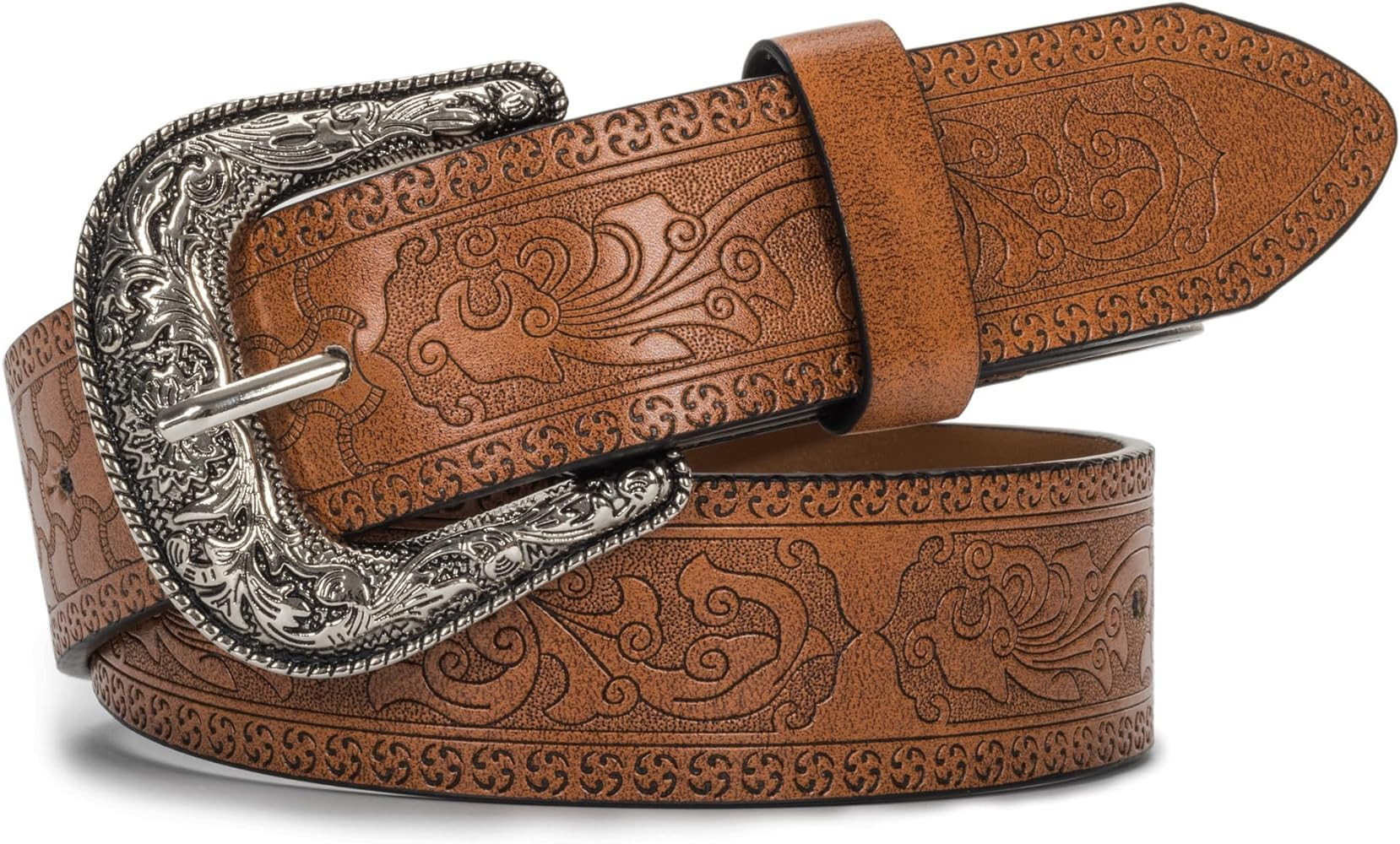 Vintage Western-Cowboy-Belt for Women Men - Carved Buckle PU Leather Waist Belts (for Waist 28"-3... | Amazon (US)