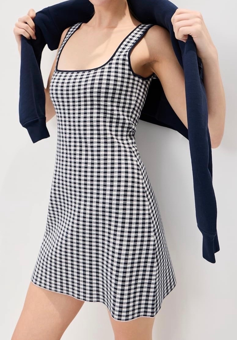 Gingham dress 
New Balance sneakers