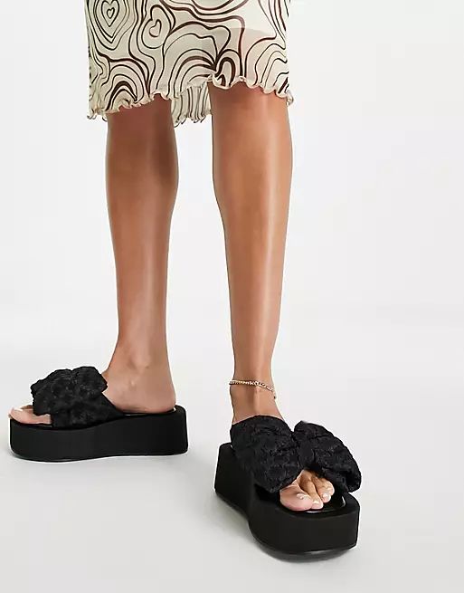 ASOS DESIGN Teach bow flatform mules in black | ASOS (Global)