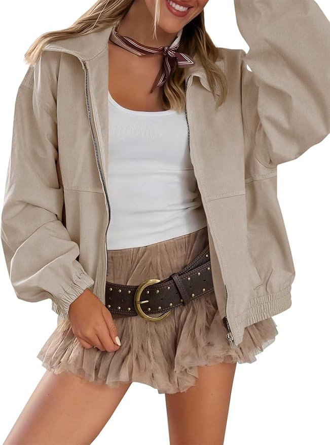 Tankaneo Womens Cropped Jackets Zip Up Lightweight Short Utility Coat Military Fall Jacket with P... | Amazon (US)