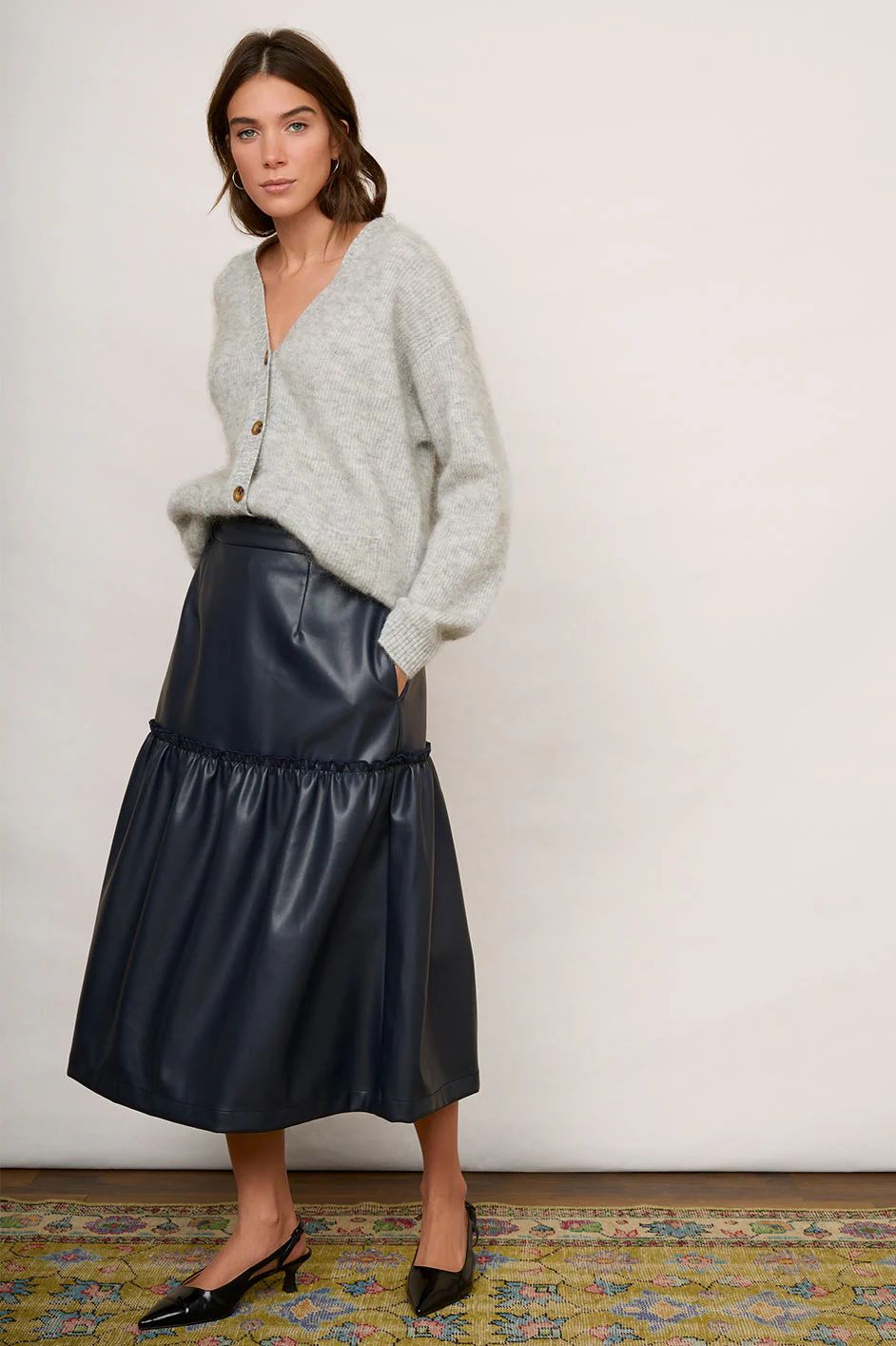 Saskia Faux Leather Skirt - Blue/Black | WYSE London
