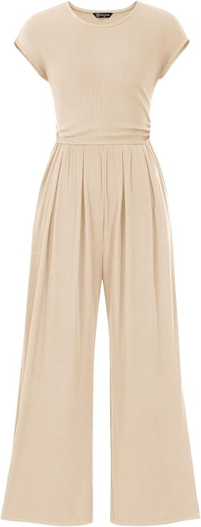 PRETTYGARDEN Summer Jumpsuits for Women Dressy 2026 Ribbed Cap Sleeve Wide Leg Pants Rompers Eleg... | Amazon (US)
