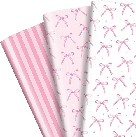 Foxrush 32PCS Pink Bow Wrapping Paper Set,12 Sheets Coquette Pretty Bows Wrap Paper with 20PCS Ta... | Amazon (US)