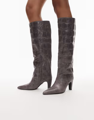 Bronx Low-Jadey knee boots in leather graphite croc | ASOS (Global)