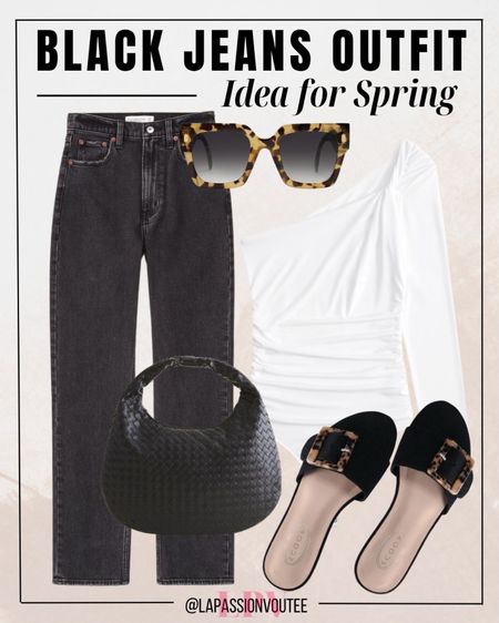 "Chic and modern: Elevate cropped black jeans with a stylish one-shoulder top for a trendy silhouette. Accessorize with sleek sunglasses and a practical shoulder bag. Finish the look with comfortable flat sandals for a perfect blend of sophistication and ease, ideal for any spring outing.

#LTKSeasonal #LTKstyletip