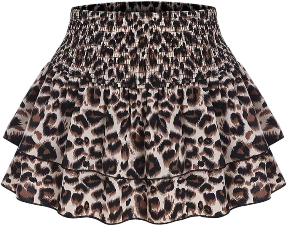SweatyRocks Women's Leopard Print High Waist Ruffle Flowy Skirts Y2K Layered Pleated Short Skirt | Amazon (US)