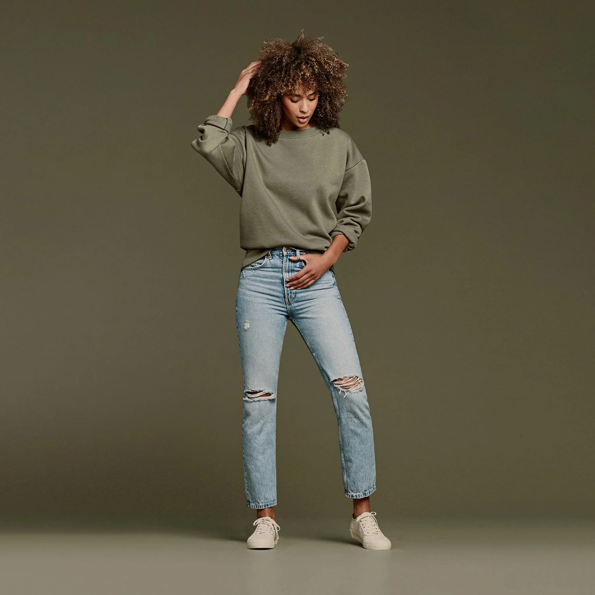 Women's Crewneck Sweatshirt - Dark Olive - nuuds | nuuds