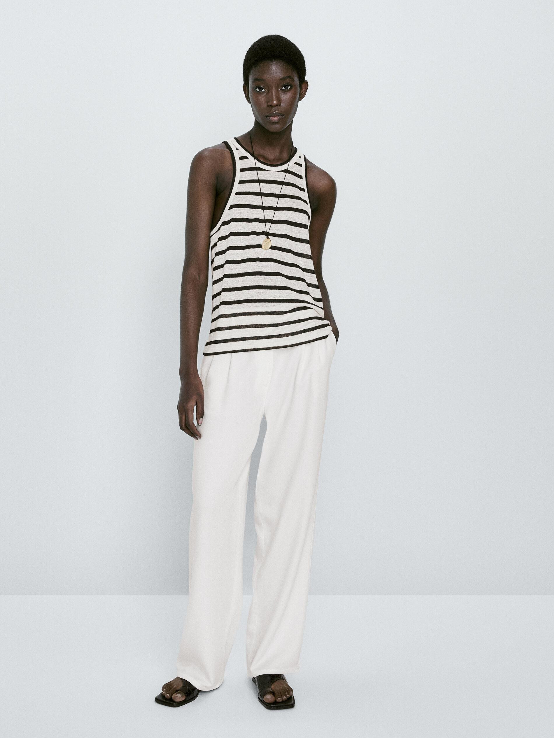 Striped linen tank top | Massimo Dutti US