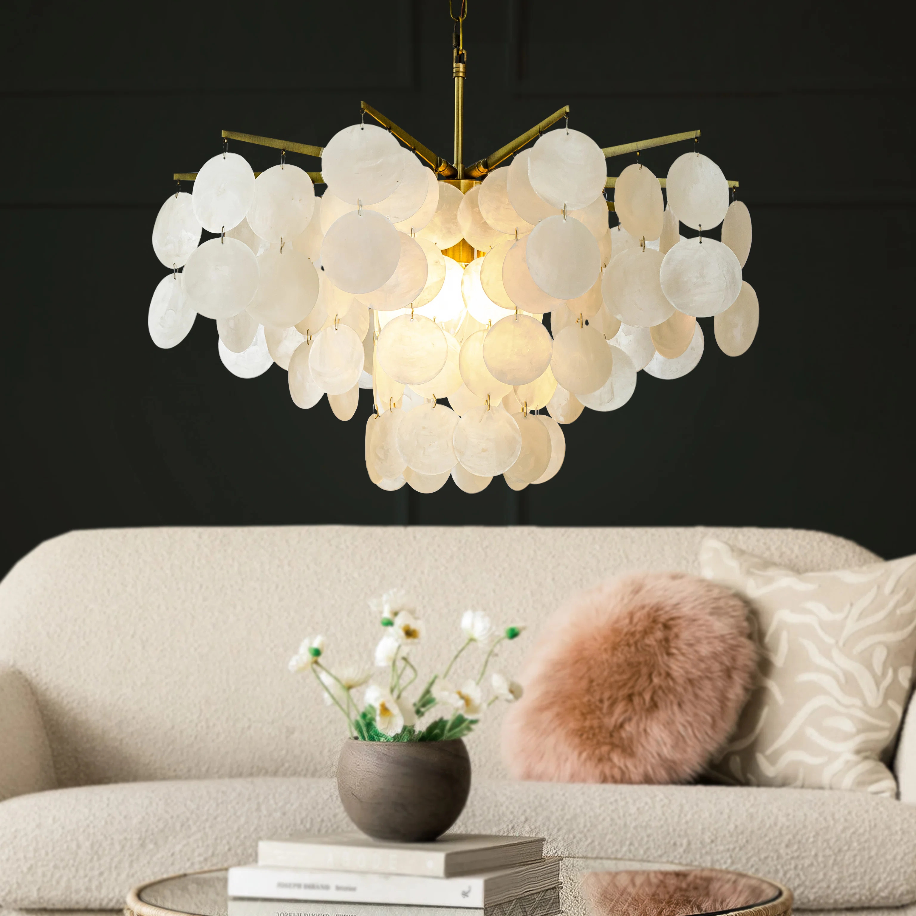 Camisa 4-Light Glam Coastal Capiz Tierd Chandelier With Seashell Accents | Wayfair North America