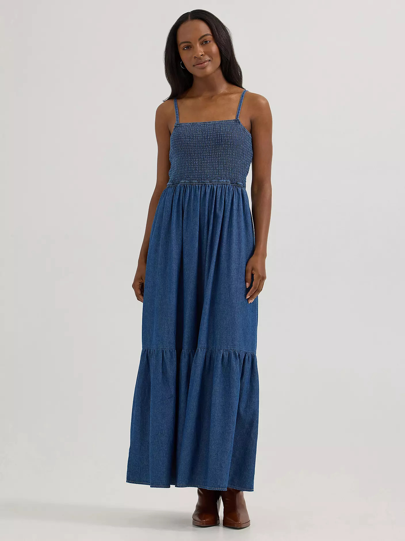 Women's Smocked Bodice Denim Maxi Dress | Wrangler