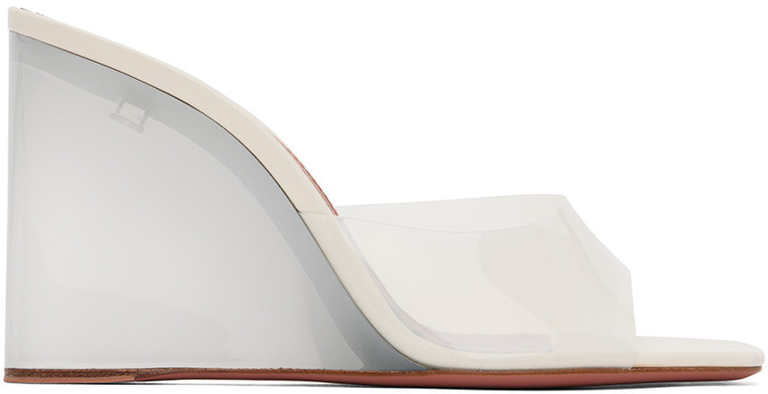 Amina Muaddi Off-White Lupita Glass Wedge Heeled Sandals | SSENSE
