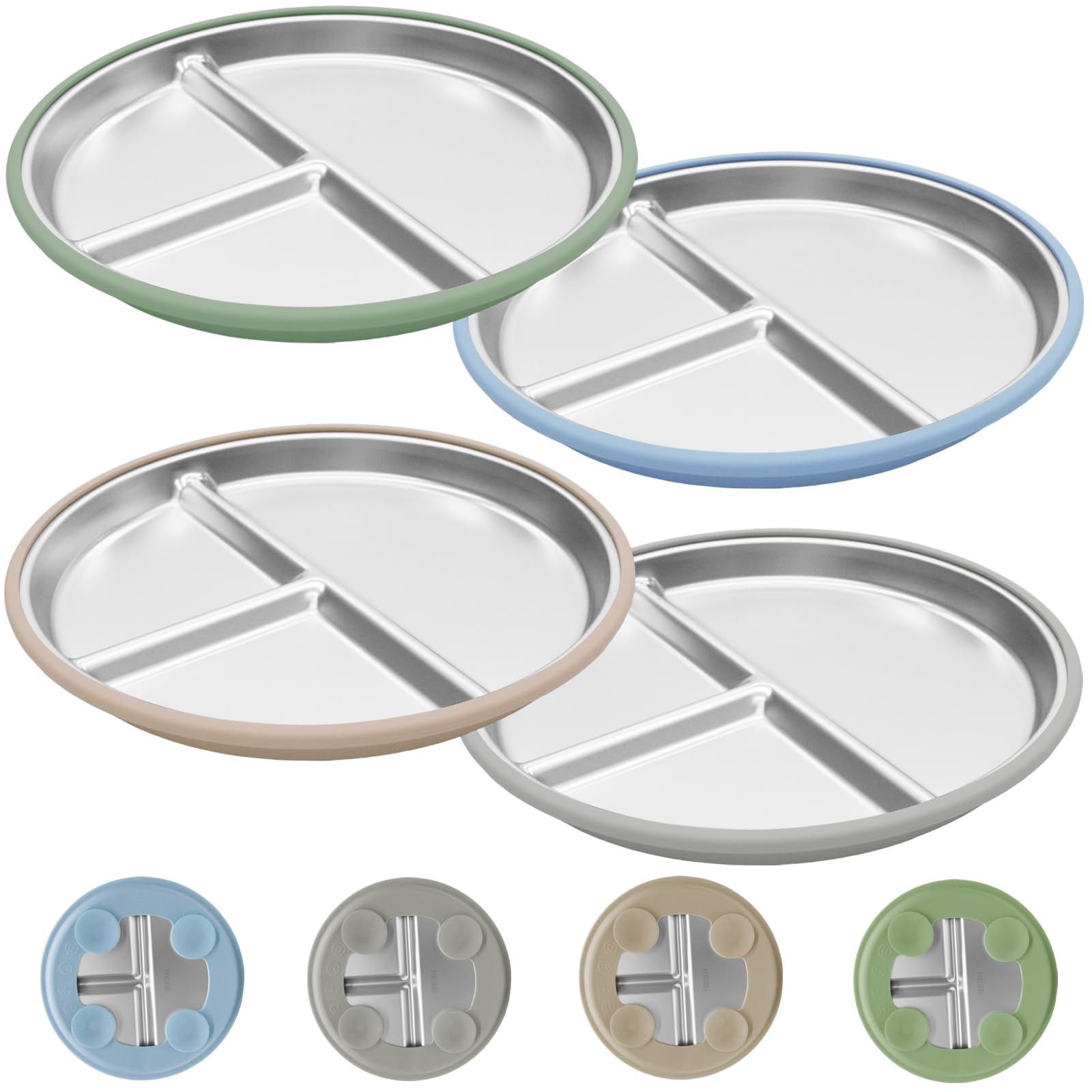 Stainless Steel Baby Plates with Suction, 4 Pack Kids Toddler Plate Set with Sturdy Silicone Suct... | Amazon (US)