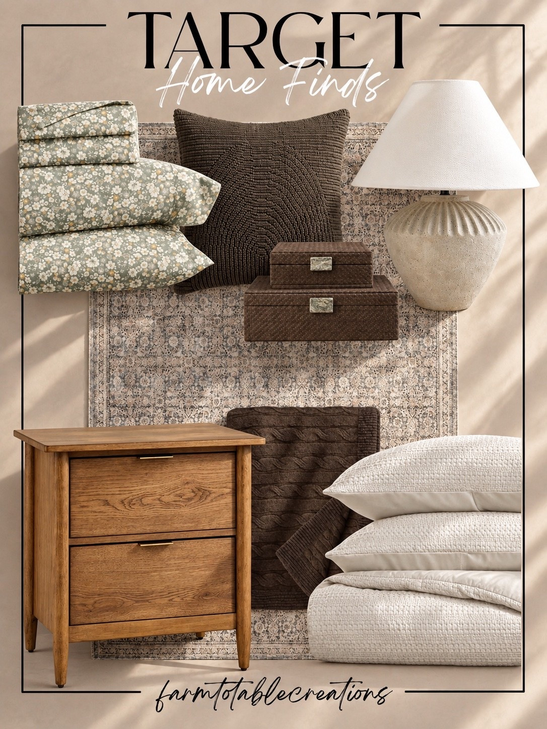 Target Cozy Bedroom Finds 🤎

Give your bedroom a warm, cozy refresh with these beautiful Target finds! Soft floral bedding, creamy neutrals, rich chocolate brown accents, and warm wood tones come together for that layered, designer-inspired look that feels perfect for the cooler months.

I love the mix of textures in this collection—from the quilted bedding and chunky pillow to the earthy ceramic lamp and woven decorative boxes. Everything feels calm, collected, and cozy while still being neutral enough to use year-round.

Follow @farmtotablecreations on Instagram for more cozy home finds and trending decor.

#LTKHome #TargetStyle #TargetFinds #TargetHome #BedroomDecor #BedroomInspo #CozyBedroom #NeutralBedroom #CozyHome #WarmNeutrals #TargetDecor #AffordableHomeDecor #HomeDecor #HomeInspo #LTKFinds

#LTKHome #LTKSaleAlert