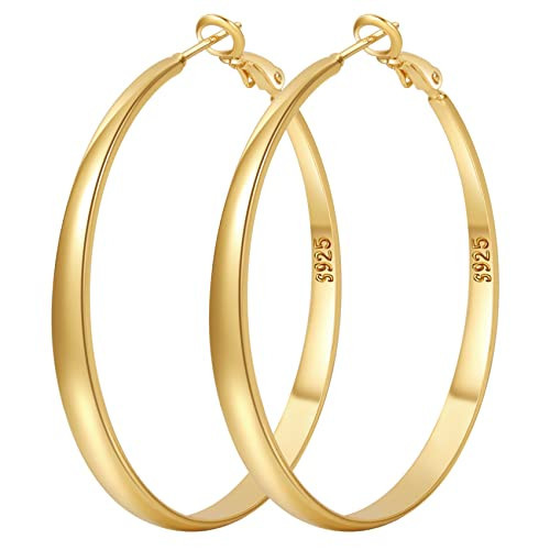 PABBEU 14K Gold Plated Hoop Earrings for Women - Large Hypoallergenic Thin Oversize Big Hoops | Amazon (US)
