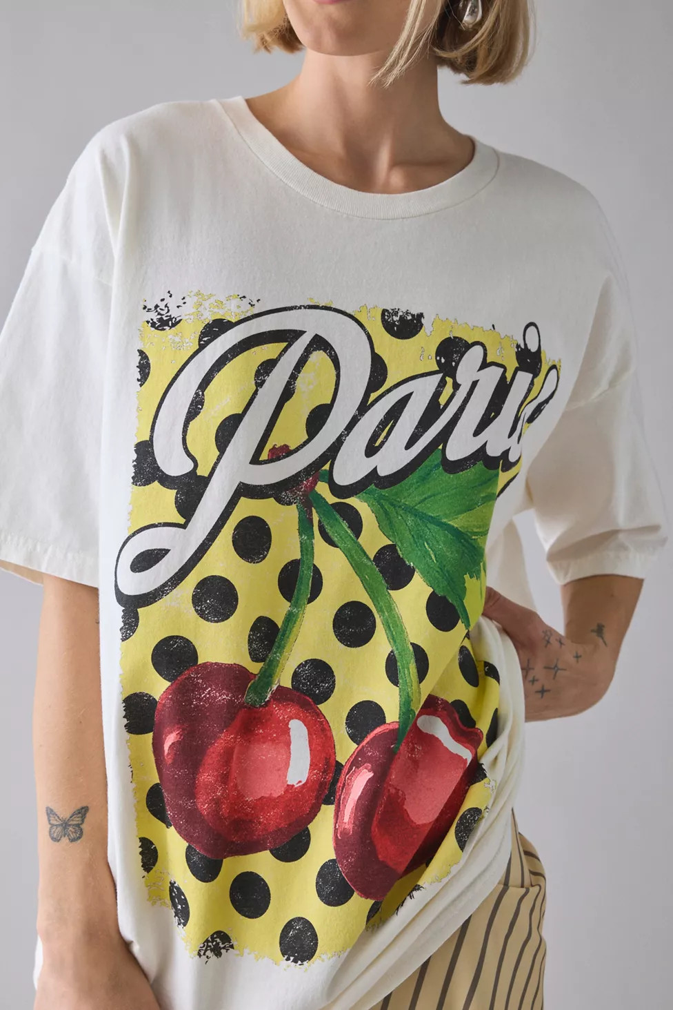Paris Cherries Polka Dot Graphic Oversized Tee | Urban Outfitters (US and RoW)