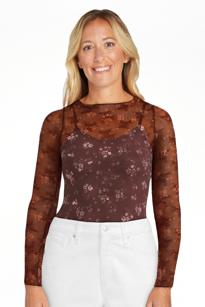 Madden NYC Women's Lace Bodysuit with Long Sleeves, Sizes XXS-XXL | Walmart (US)