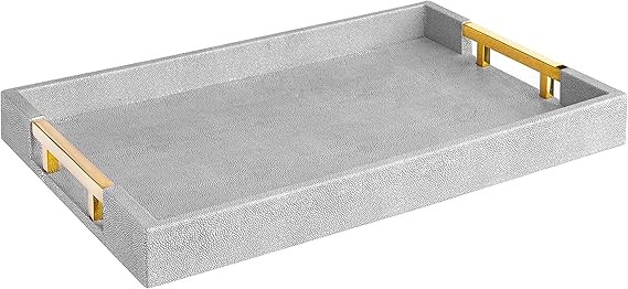 Modern Elegant 18"x12" Rectangle Grey Glossy Shagreen Decorative Ottoman Coffee Table Perfume Liv... | Amazon (US)