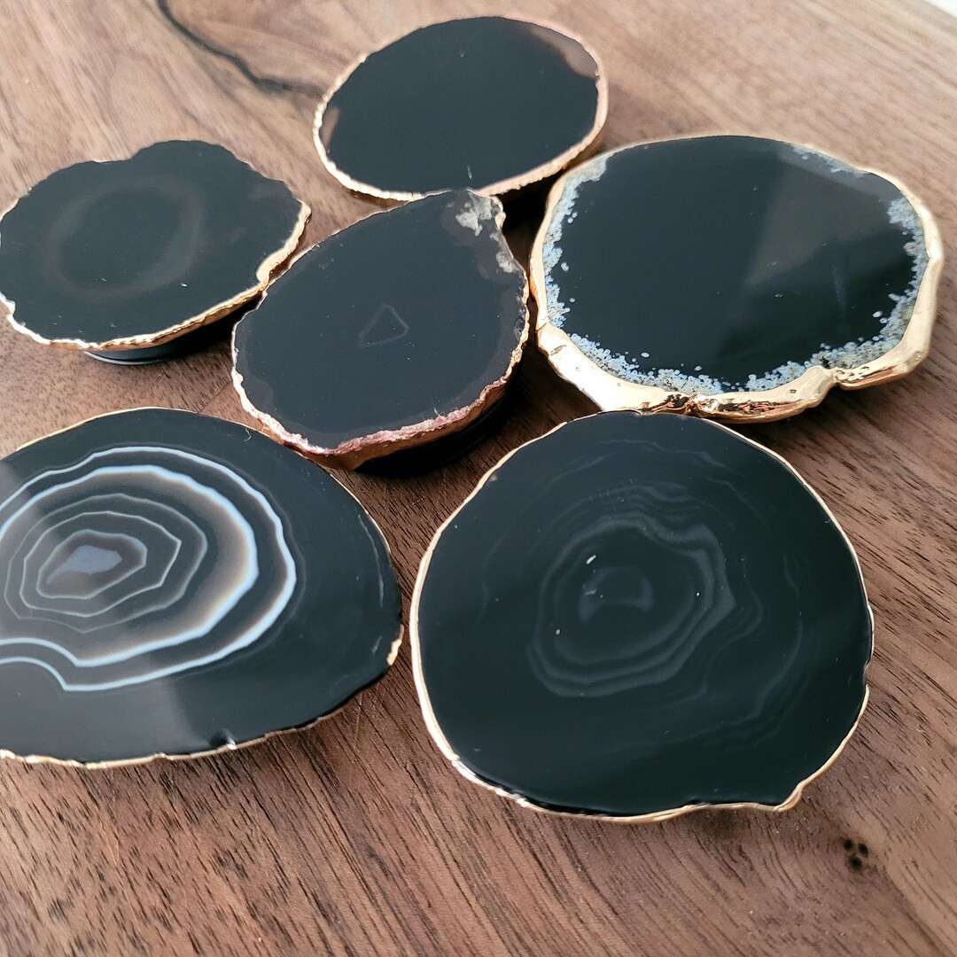 Black Agate Crystal Phone Grip With Gold Plating | Etsy (US)