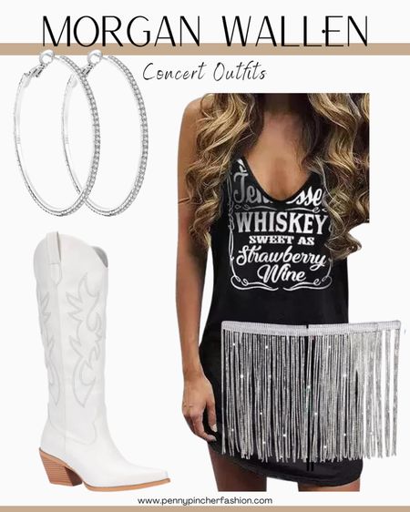 Sexy country concert outfit. This long tshirt fits like a mini dress and i have it paired with a diamond like fringe belt. This outfit will turn heads!!

#LTKstyletip #LTKshoecrush #LTKfindsunder100
