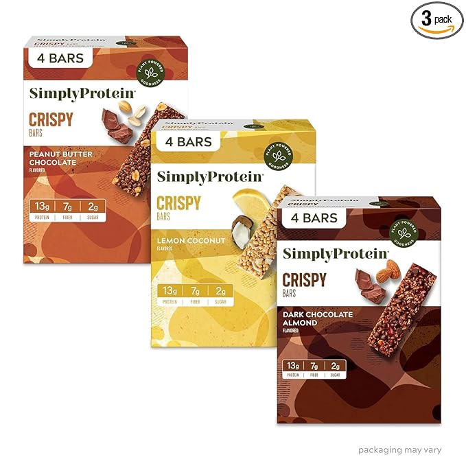 Simply Protein - Crispy Vegan Protein Bars Variety Pack, 3 Flavors - Plant Based, Protein Snacks ... | Amazon (US)