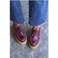 Burgundy Leather Platform Loafers Women, Chunky Sole Boat Style Shoes, Casual Lace Up | Etsy (US)