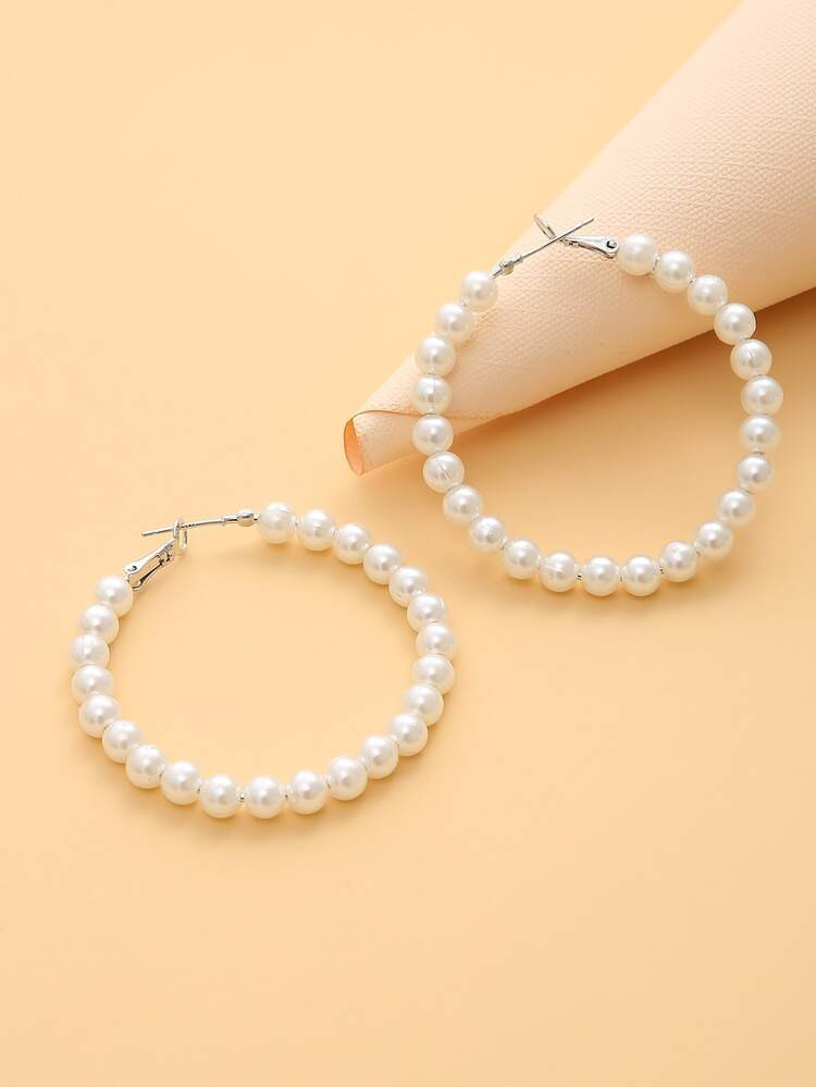 Faux Pearl Decor Hoop Earrings | SHEIN
