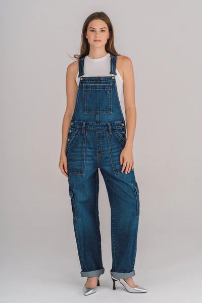 [DYLAN] DARK WASH BAGGY CARGO OVERALLS | Hidden Jeans