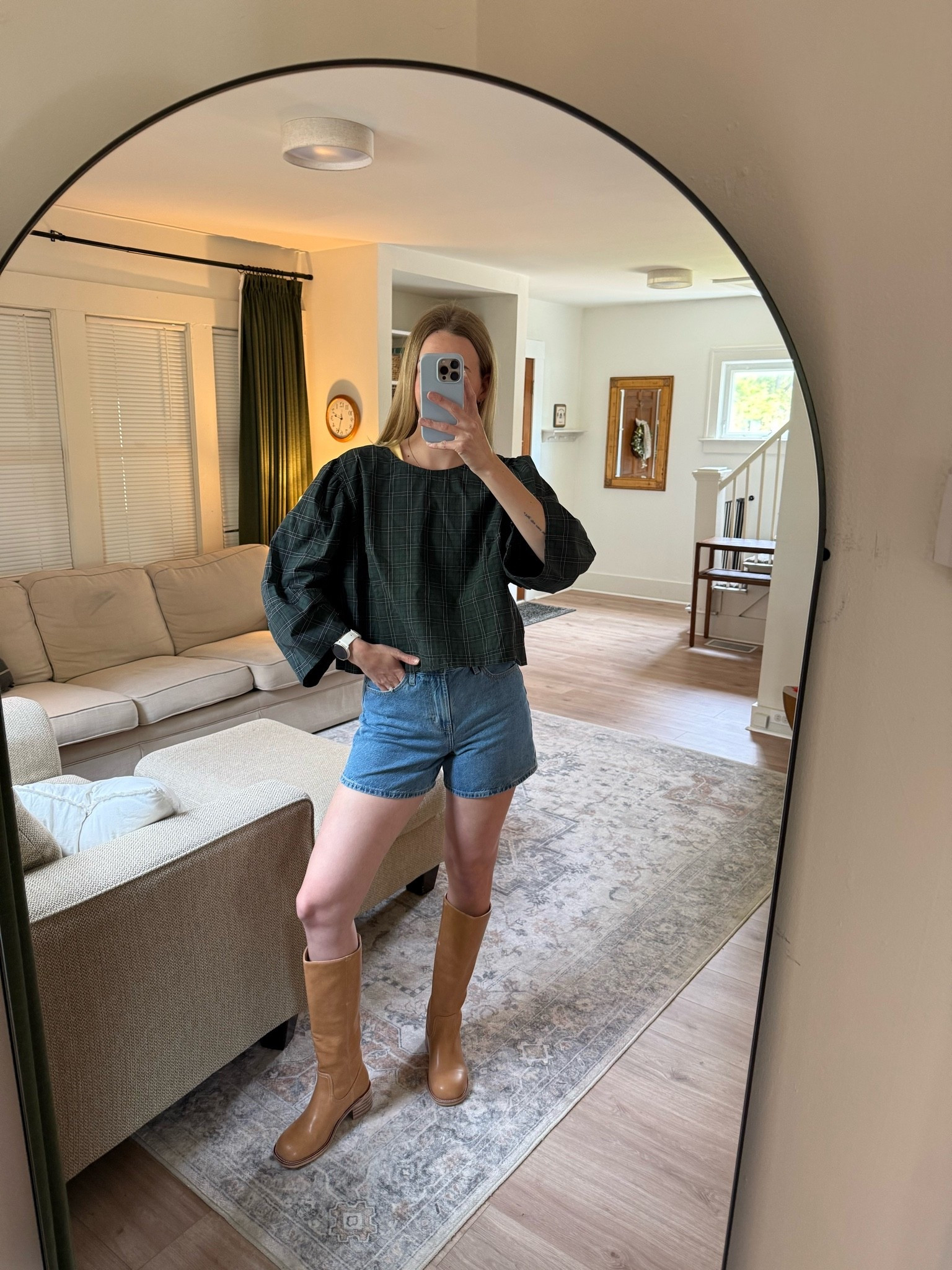 ootd! my top is thrifted but linked my shorts (I’m wearing a 2) + boots