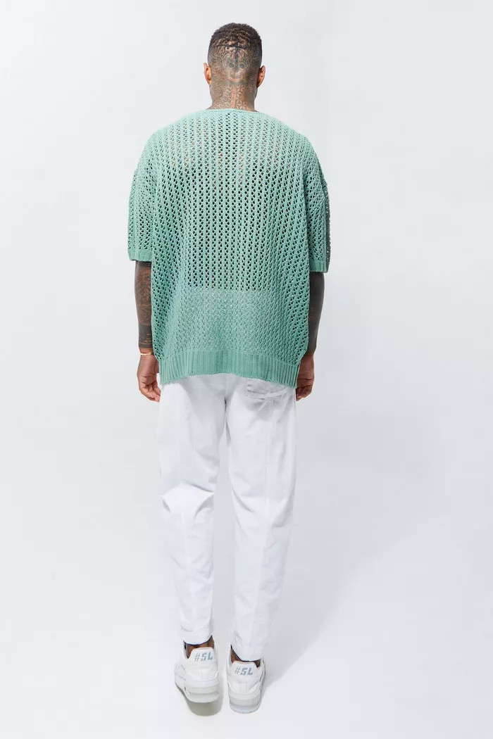 Oversized Open Knit Tshirt With Pocket | Boohoo.com (US & CA)