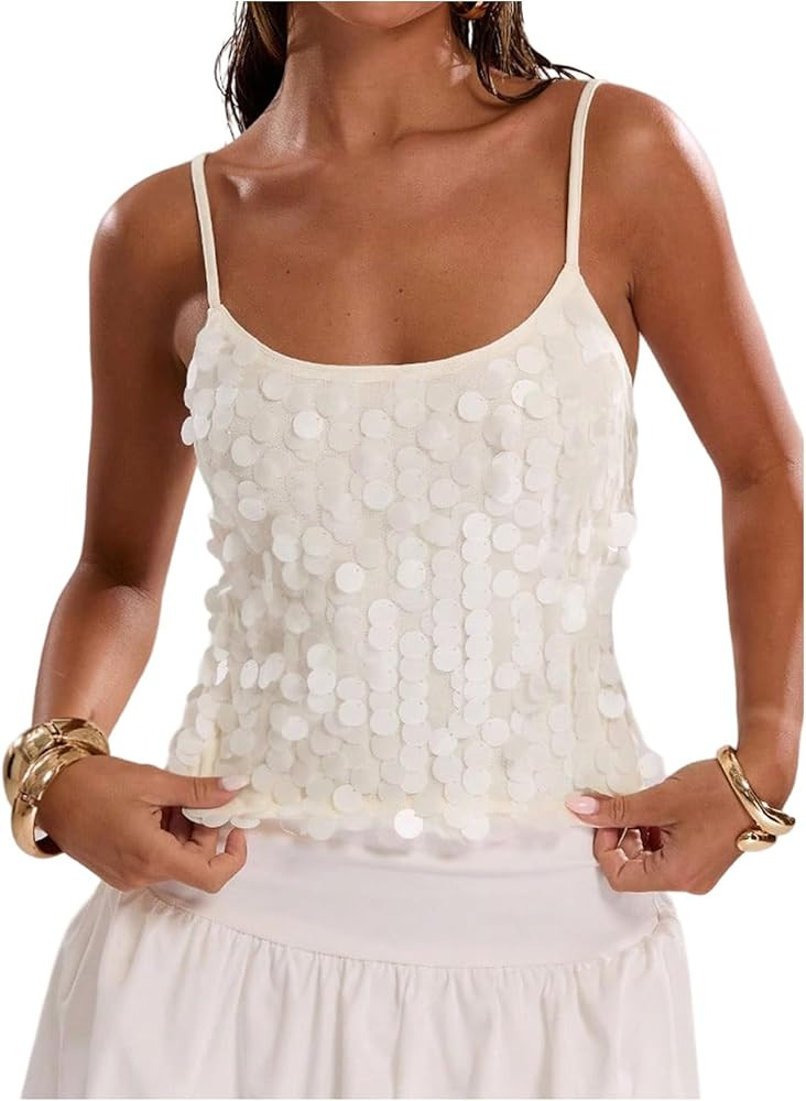 SOLY HUX Women's Sparkly Sequin Tops Spaghetti Strap Scoop Neck Summer Camisole Going Out Party C... | Amazon (US)